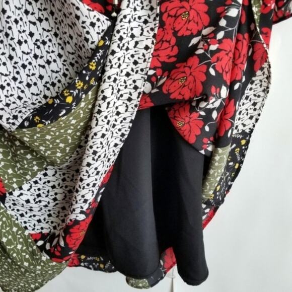 Libby Edelman Floral Patchwork Long Sleeve Dress Green & Red Size X-Small - Picture 6 of 8